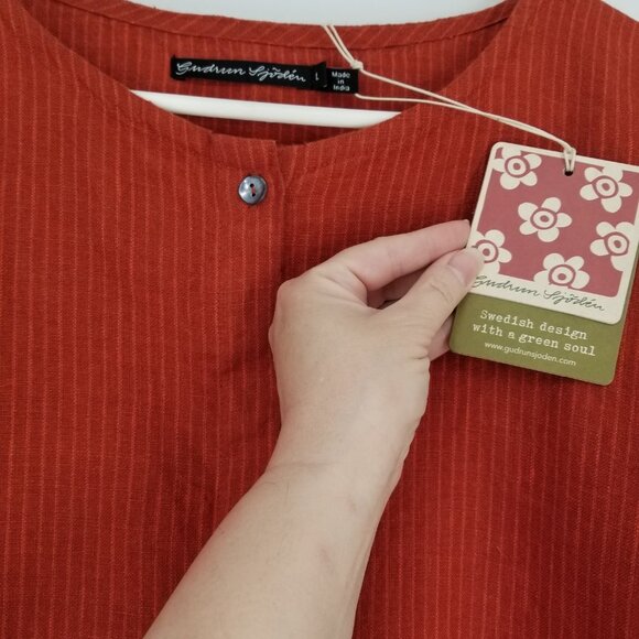 NWT Gudrun Sjoden Linen Subtle Pinstripe Button-Down Tunic / Shacket, Lagenlook - Picture 3 of 9